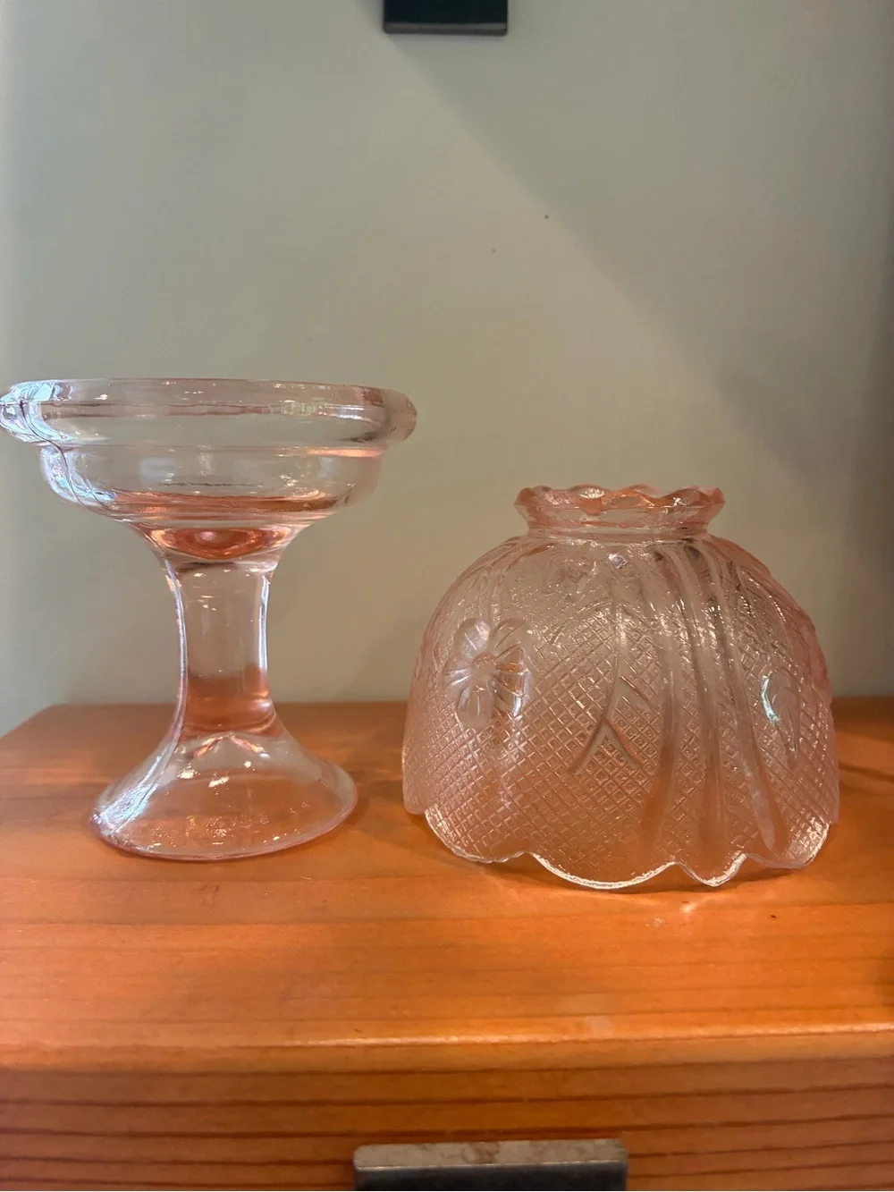 Vintage Pink Fairy Lamp Pressed Glass made in Taiwan Grandma Cottagecore